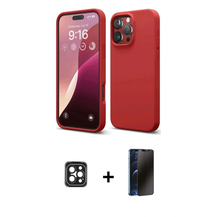 MARSİLYAN™- iPhone 16 Pro Max Kılıf Ahenk Serisi - Siyah 3D Antistatik Hayalet Cam Ekran Koruyucu + PVD Metal Kamera Lens - SH
