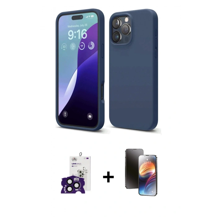 MARSİLYAN™- iPhone 16 Pro Max Kılıf Ahenk Serisi - Siyah 3D Antistatik Mat Seramik Nano Ekran Koruyucu + Bilvis Titan Kamera Lens - SH