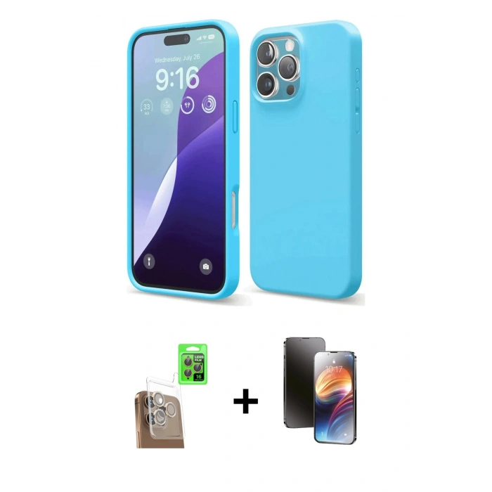MARSİLYAN™- iPhone 16 Pro Max Kılıf Ahenk Serisi - Siyah 3D Antistatik Mat Seramik Nano Ekran Koruyucu + Raze Metal Kamera Lens - CLTM