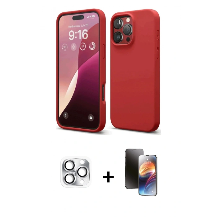 MARSİLYAN™- iPhone 16 Pro Max Kılıf Ahenk Serisi - Siyah 3D Antistatik Mat Seramik Nano Ekran Koruyucu + Gümüş Pers Alüminyum Kamera Lens