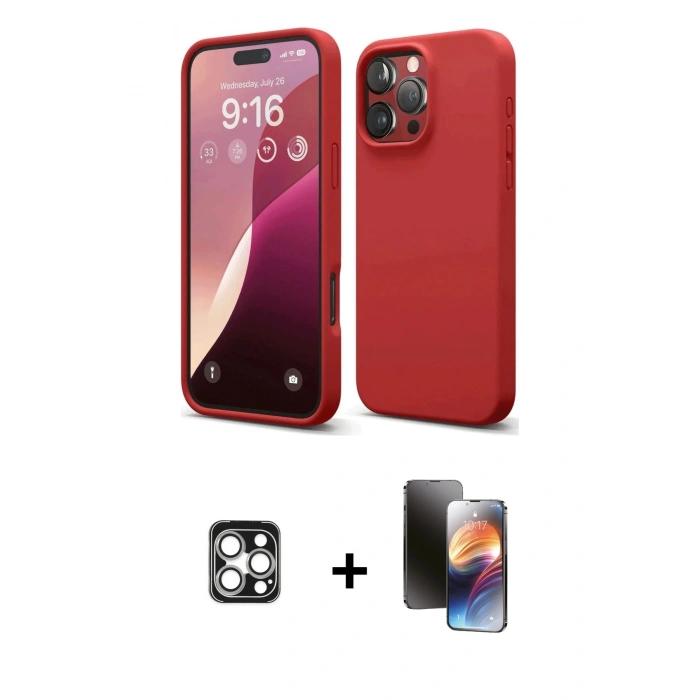 MARSİLYAN™- iPhone 16 Pro Max Kılıf Ahenk Serisi - Siyah 3D Antistatik Mat Seramik Nano Ekran Koruyucu + PVD Metal Kamera Lens - GS