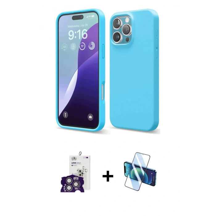 MARSİLYAN™- iPhone 16 Pro Max Kılıf Ahenk Serisi - Siyah 3D Antistatik Seramik Nano Ekran Koruyucu + Bilvis Titan Kamera Lens - GS