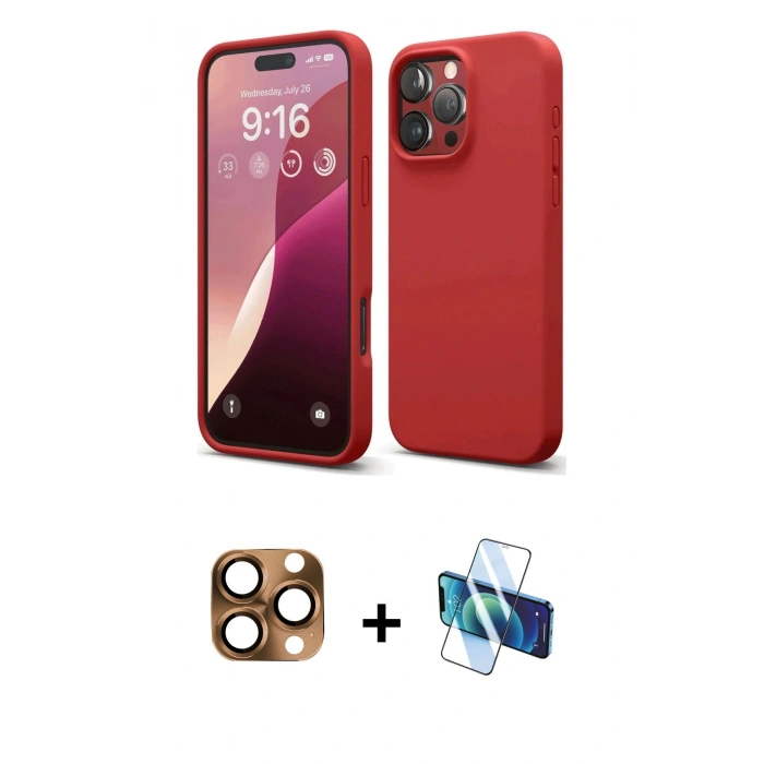MARSİLYAN™- iPhone 16 Pro Max Kılıf Ahenk Serisi - Siyah 3D Antistatik Seramik Nano Ekran Koruyucu + Pers Alüminyum Kamera Lens - CLTM