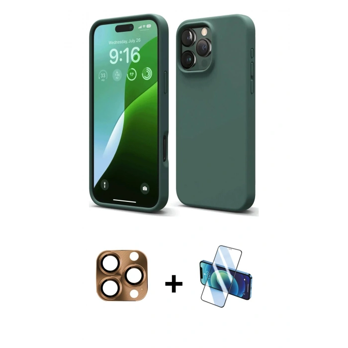 MARSİLYAN™- iPhone 16 Pro Max Kılıf Ahenk Serisi - Siyah 3D Antistatik Seramik Nano Ekran Koruyucu + Pers Alüminyum Kamera Lens - CLTM