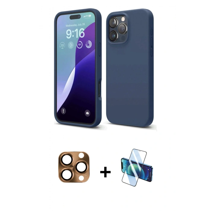 MARSİLYAN™- iPhone 16 Pro Max Kılıf Ahenk Serisi - Siyah 3D Antistatik Seramik Nano Ekran Koruyucu + Pers Alüminyum Kamera Lens - CLTM