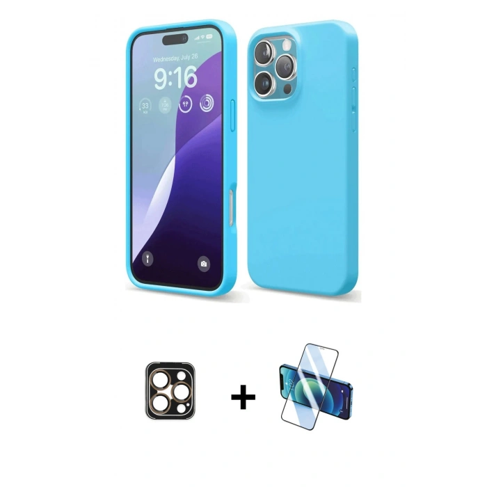 MARSİLYAN™- iPhone 16 Pro Max Kılıf Ahenk Serisi - Siyah 3D Antistatik Seramik Nano Ekran Koruyucu + PVD Metal Kamera Lens - GD