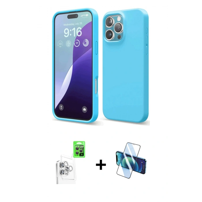 MARSİLYAN™- iPhone 16 Pro Max Kılıf Ahenk Serisi - Siyah 3D Antistatik Seramik Nano Ekran Koruyucu + Raze Metal Kamera Lens - BZ