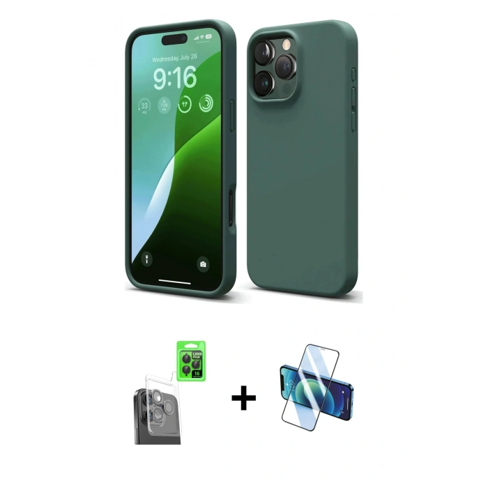 MARSİLYAN™- iPhone 16 Pro Max Kılıf Ahenk Serisi - Siyah 3D Antistatik Seramik Nano Ekran Koruyucu + Raze Metal Kamera Lens - SH