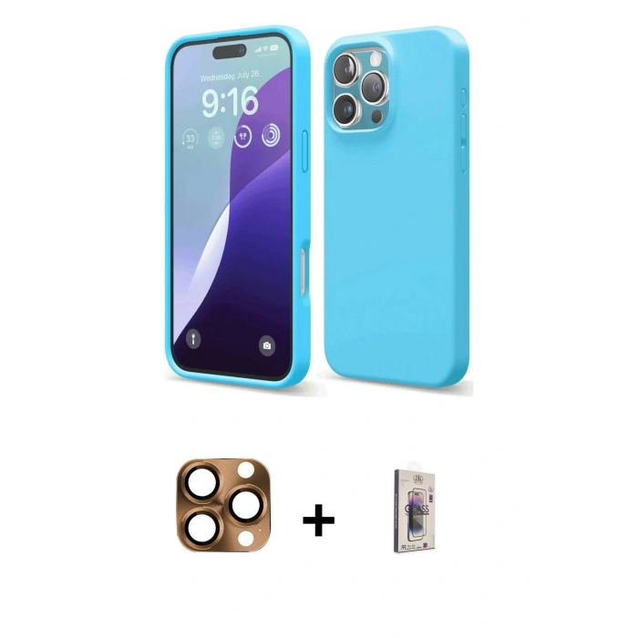 MARSİLYAN™- iPhone 16 Pro Max Kılıf Ahenk Serisi - Siyah Bilvis 3D Cam Ekran Koruyucu + Pers Alüminyum Kamera Lens - CLTM
