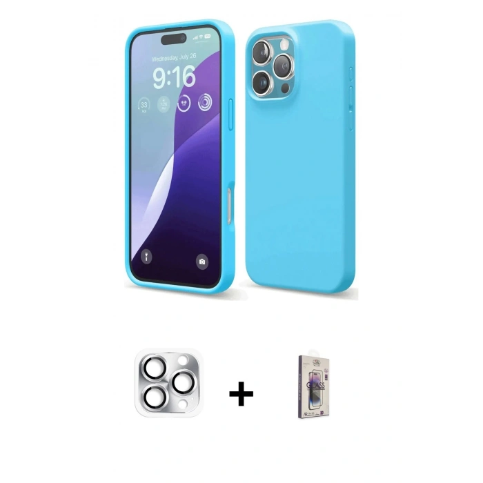 MARSİLYAN™- iPhone 16 Pro Max Kılıf Ahenk Serisi - Siyah Bilvis 3D Cam Ekran Koruyucu + Pers Alüminyum Kamera Lens - GS