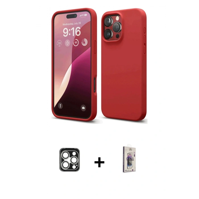 MARSİLYAN™- iPhone 16 Pro Max Kılıf Ahenk Serisi - Siyah Bilvis 3D Cam Ekran Koruyucu + PVD Metal Kamera Lens - GS