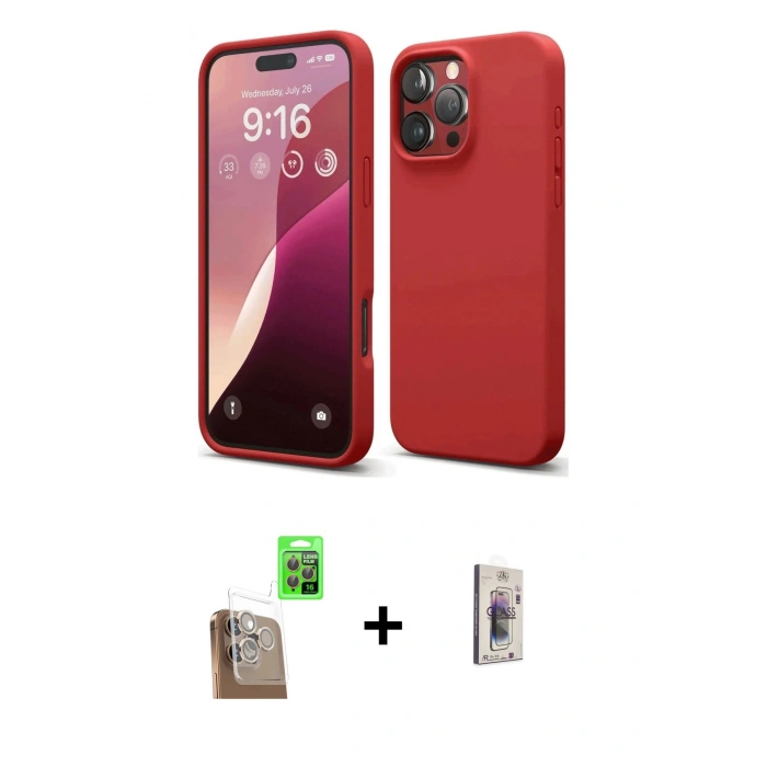 MARSİLYAN™- iPhone 16 Pro Max Kılıf Ahenk Serisi - Siyah Bilvis 3D Cam Ekran Koruyucu + Raze Metal Kamera Lens - CLTM
