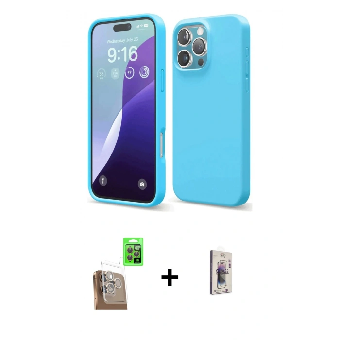 MARSİLYAN™- iPhone 16 Pro Max Kılıf Ahenk Serisi - Siyah Bilvis 3D Cam Ekran Koruyucu + Raze Metal Kamera Lens - CLTM