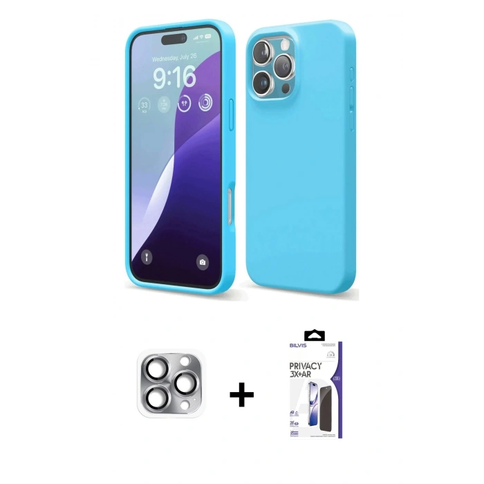 MARSİLYAN™- iPhone 16 Pro Max Kılıf Ahenk Serisi - Siyah Bilvis 3X AR Hayalet Cam Ekran Koruyucu + Pers Alüminyum Kamera Lens - GI