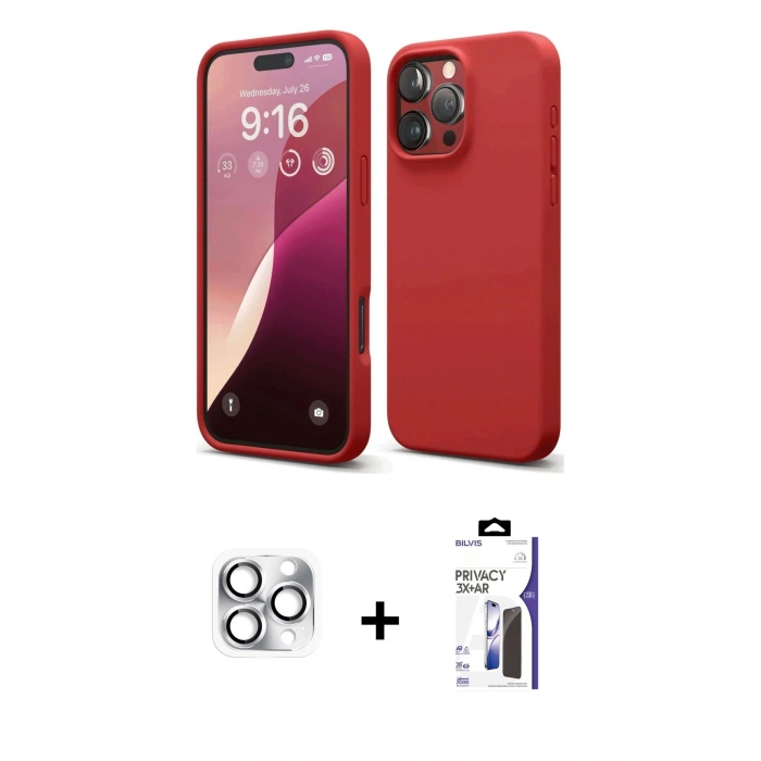MARSİLYAN™- iPhone 16 Pro Max Kılıf Ahenk Serisi - Siyah Bilvis 3X AR Hayalet Cam Ekran Koruyucu + Pers Alüminyum Kamera Lens - GS