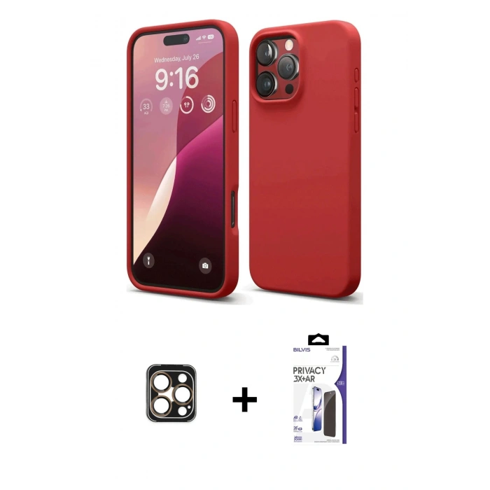 MARSİLYAN™- iPhone 16 Pro Max Kılıf Ahenk Serisi - Siyah Bilvis 3X AR Hayalet Cam Ekran Koruyucu + PVD Metal Kamera Lens - GD