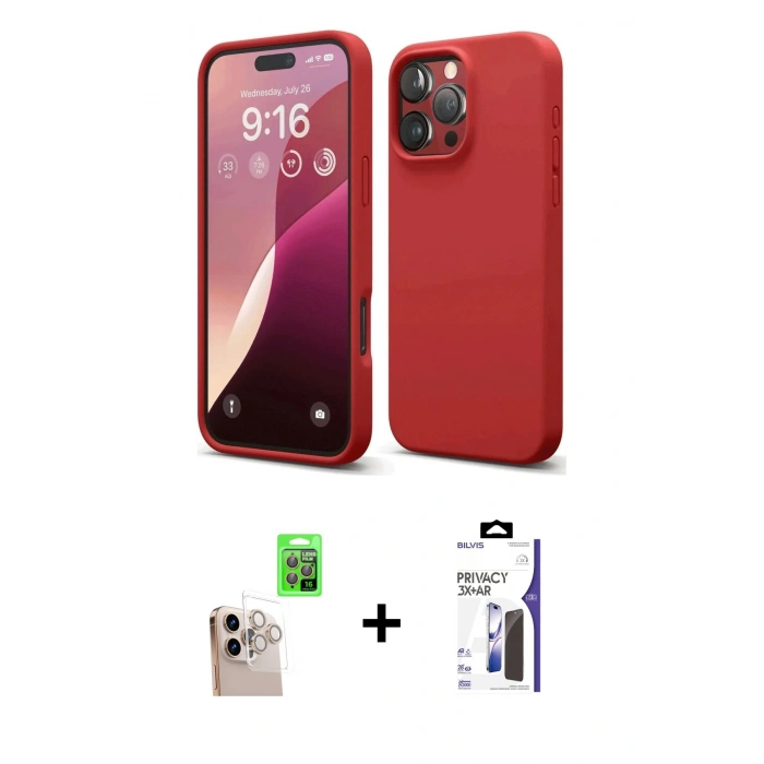 MARSİLYAN™- iPhone 16 Pro Max Kılıf Ahenk Serisi - Siyah Bilvis 3X AR Hayalet Cam Ekran Koruyucu + Raze Metal Kamera Lens - NLGY