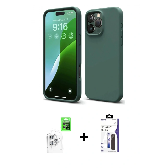 MARSİLYAN™- iPhone 16 Pro Max Kılıf Ahenk Serisi - Siyah Bilvis 3X AR Hayalet Cam Ekran Koruyucu + Raze Metal Kamera Lens - BZ