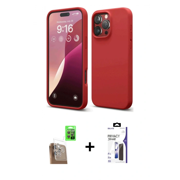 MARSİLYAN™- iPhone 16 Pro Max Kılıf Ahenk Serisi - Siyah Bilvis 3X AR Hayalet Cam Ekran Koruyucu + Raze Metal Kamera Lens - CLTM