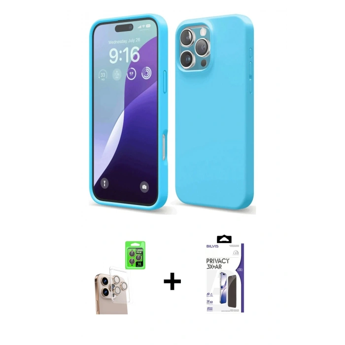 MARSİLYAN™- iPhone 16 Pro Max Kılıf Ahenk Serisi - Siyah Bilvis 3X AR Hayalet Cam Ekran Koruyucu + Raze Metal Kamera Lens - NLGY