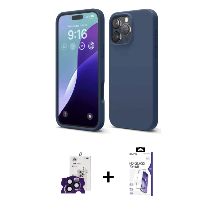 MARSİLYAN™- iPhone 16 Pro Max Kılıf Ahenk Serisi - Siyah Bilvis 3X AR HD Cam Ekran Koruyucu + Bilvis Titan Kamera Lens - SH