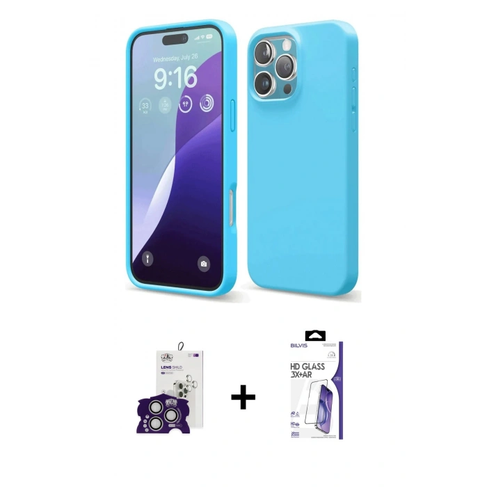 MARSİLYAN™- iPhone 16 Pro Max Kılıf Ahenk Serisi - Siyah Bilvis 3X AR HD Cam Ekran Koruyucu + Bilvis Titan Kamera Lens - GS