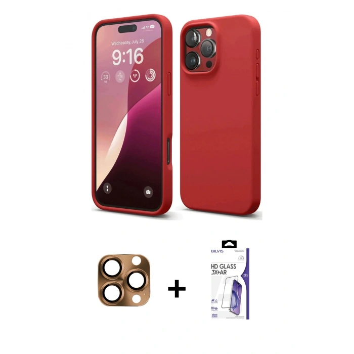 MARSİLYAN™- iPhone 16 Pro Max Kılıf Ahenk Serisi - Siyah Bilvis 3X AR HD Cam Ekran Koruyucu + Pers Alüminyum Kamera Lens - CLTM