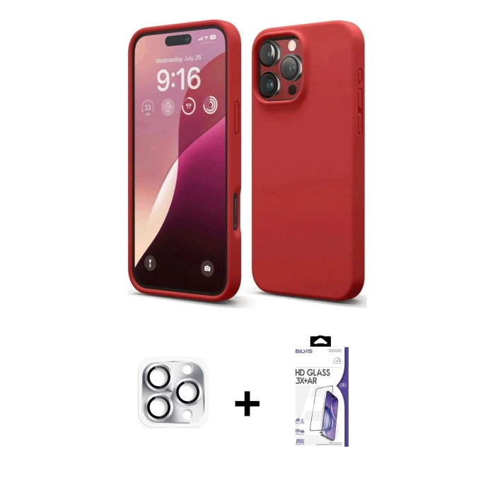 MARSİLYAN™- iPhone 16 Pro Max Kılıf Ahenk Serisi - Siyah Bilvis 3X AR HD Cam Ekran Koruyucu + Pers Alüminyum Kamera Lens - GS