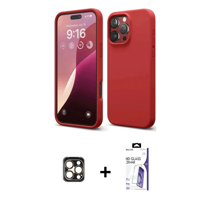 MARSİLYAN™- iPhone 16 Pro Max Kılıf Ahenk Serisi - Siyah Bilvis 3X AR HD Cam Ekran Koruyucu + PVD Metal Kamera Lens - GD