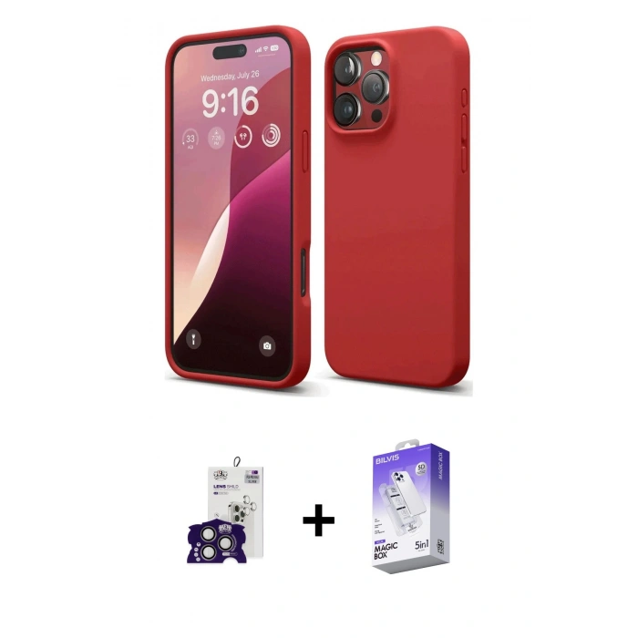 MARSİLYAN™- iPhone 16 Pro Max Kılıf Ahenk Serisi - Siyah Bilvis 5in1 3D Magic Cam Ekran Koruyucu + Bilvis Titan Kamera Lens - TMGI