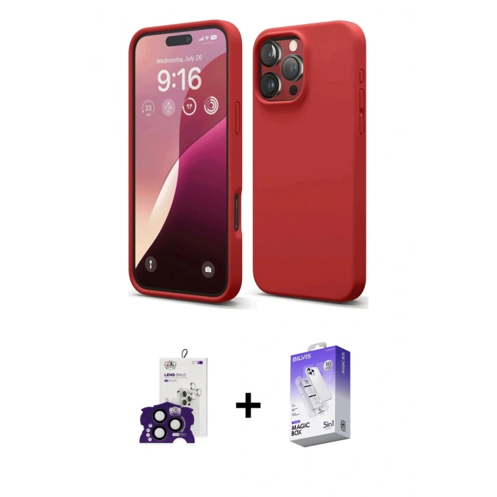 MARSİLYAN™- iPhone 16 Pro Max Kılıf Ahenk Serisi - Siyah Bilvis 5in1 3D Magic Cam Ekran Koruyucu + Bilvis Titan Kamera Lens - SH