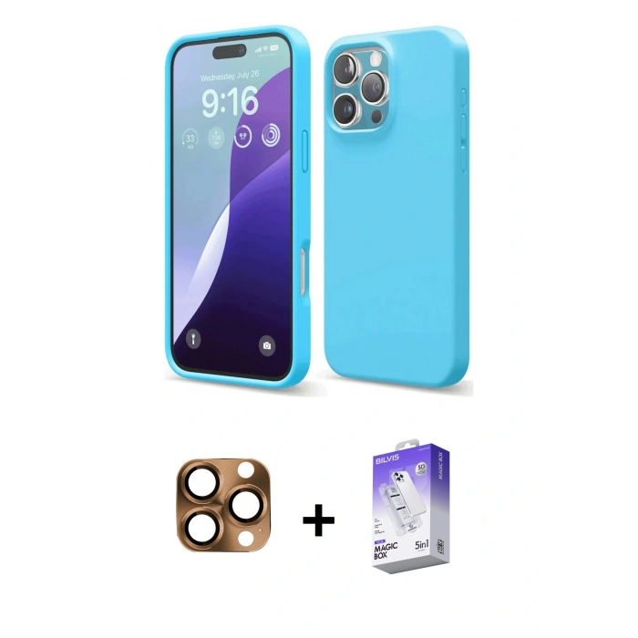 MARSİLYAN™- iPhone 16 Pro Max Kılıf Ahenk Serisi - Siyah Bilvis 5in1 3D Magic Cam Ekran Koruyucu + Pers Alüminyum Kamera Lens - CLTM