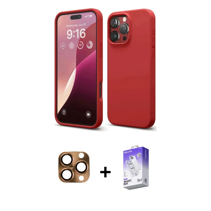 MARSİLYAN™- iPhone 16 Pro Max Kılıf Ahenk Serisi - Siyah Bilvis 5in1 3D Magic Cam Ekran Koruyucu + Pers Alüminyum Kamera Lens - CLTM