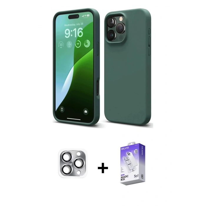 MARSİLYAN™- iPhone 16 Pro Max Kılıf Ahenk Serisi - Siyah Bilvis 5in1 3D Magic Cam Ekran Koruyucu + Pers Alüminyum Kamera Lens - GI