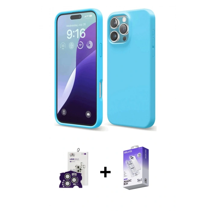 MARSİLYAN™- iPhone 16 Pro Max Kılıf Ahenk Serisi - Siyah Bilvis 5in1 3D Magic Cam Ekran Koruyucu + Gümüş Bilvis Titan Kamera Lens