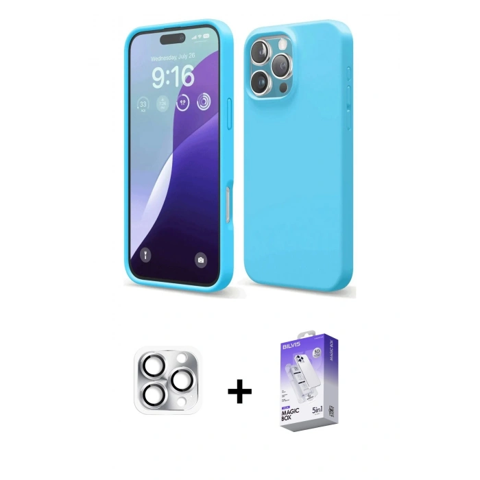 MARSİLYAN™- iPhone 16 Pro Max Kılıf Ahenk Serisi - Siyah Bilvis 5in1 3D Magic Cam Ekran Koruyucu + Pers Alüminyum Kamera Lens - GS