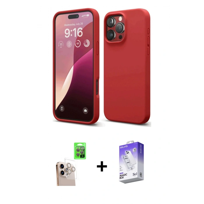 MARSİLYAN™- iPhone 16 Pro Max Kılıf Ahenk Serisi - Siyah Bilvis 5in1 3D Magic Cam Ekran Koruyucu + Raze Metal Kamera Lens - NLGY