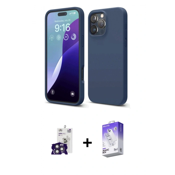 MARSİLYAN™- iPhone 16 Pro Max Kılıf Ahenk Serisi - Siyah Bilvis 5in1 3D Magic Cam Ekran Koruyucu + Bilvis Titan Kamera Lens - TMGI