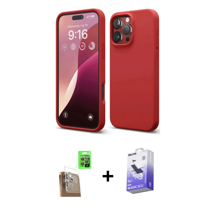 MARSİLYAN™- iPhone 16 Pro Max Kılıf Ahenk Serisi - Siyah Bilvis 5in1 5D Magic Hayalet Cam Ekran Koruyucu + Raze Metal Kamera Lens - CLTM