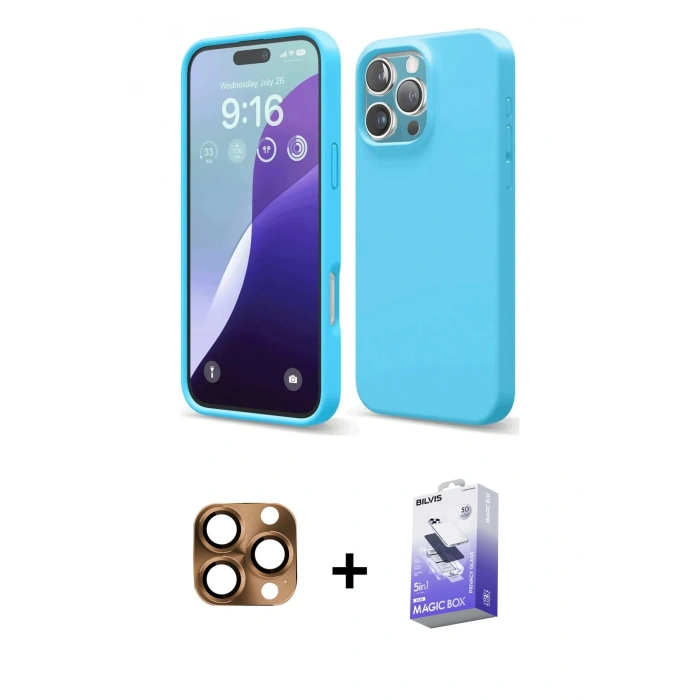 MARSİLYAN™- iPhone 16 Pro Max Kılıf Ahenk Serisi - Siyah Bilvis 5in1 5D Magic Hayalet Cam Ekran Koruyucu + Pers Alüminyum Kamera Lens - CLTM