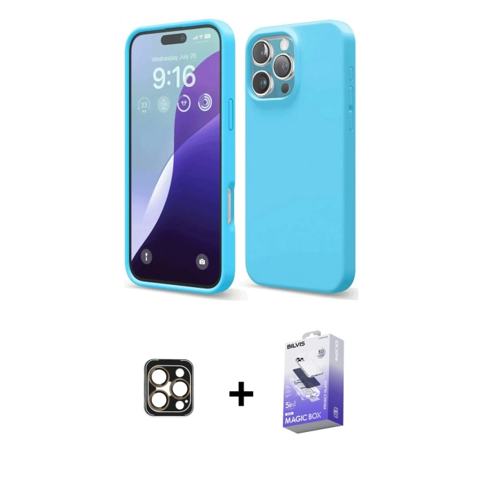 MARSİLYAN™- iPhone 16 Pro Max Kılıf Ahenk Serisi - Siyah Bilvis 5in1 5D Magic Hayalet Cam Ekran Koruyucu + PVD Metal Kamera Lens - GD