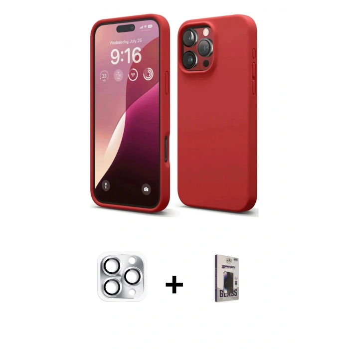 MARSİLYAN™- iPhone 16 Pro Max Kılıf Ahenk Serisi - Siyah Bilvis Hayalet Cam Ekran Koruyucu + Pers Alüminyum Kamera Lens - GS