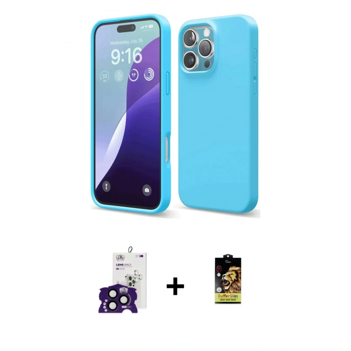 MARSİLYAN™- iPhone 16 Pro Max Kılıf Ahenk Serisi - Siyah Buffer Cam Ekran Koruyucu + Bilvis Titan Kamera Lens - SH