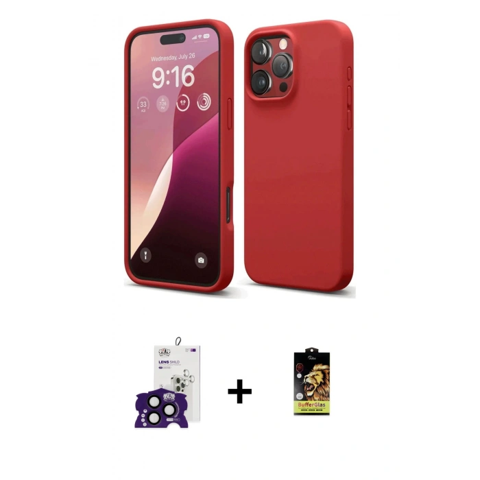 MARSİLYAN™- iPhone 16 Pro Max Kılıf Ahenk Serisi - Siyah Buffer Cam Ekran Koruyucu + Bilvis Titan Kamera Lens - SH