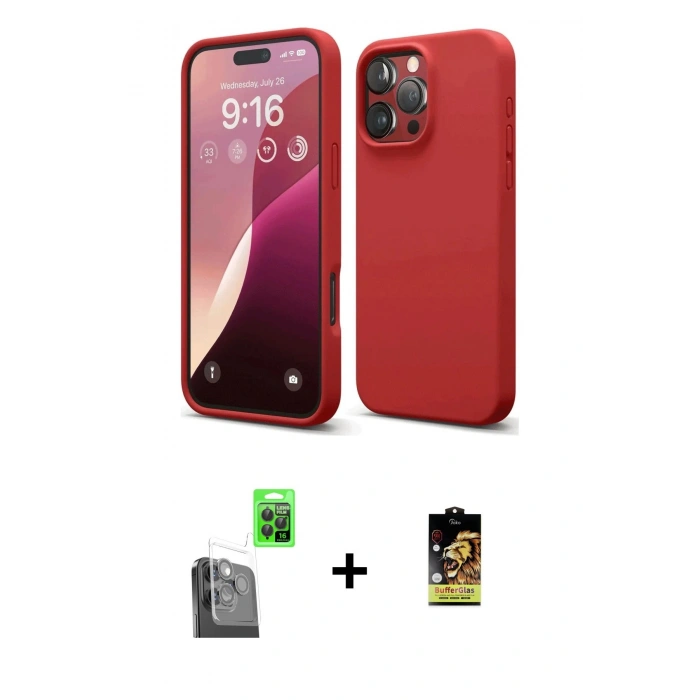 MARSİLYAN™- iPhone 16 Pro Max Kılıf Ahenk Serisi - Siyah Buffer Cam Ekran Koruyucu + Raze Metal Kamera Lens - SH