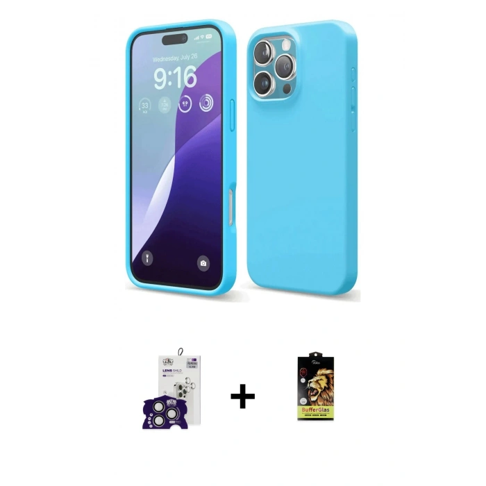 MARSİLYAN™- iPhone 16 Pro Max Kılıf Ahenk Serisi - Siyah Buffer Cam Ekran Koruyucu + Bilvis Titan Kamera Lens - TMGI
