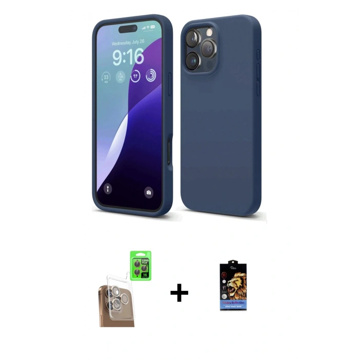 MARSİLYAN™- iPhone 16 Pro Max Kılıf Ahenk Serisi - Siyah Buffer Hayalet Cam Ekran Koruyucu + Raze Metal Kamera Lens - CLTM