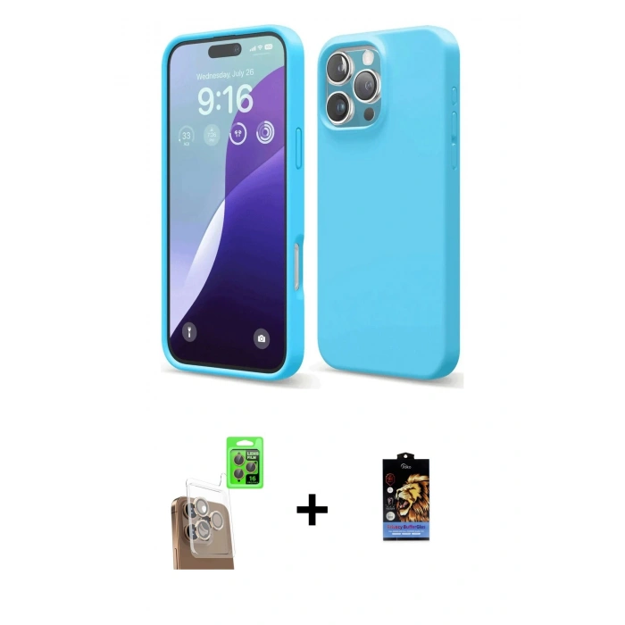MARSİLYAN™- iPhone 16 Pro Max Kılıf Ahenk Serisi - Siyah Buffer Hayalet Cam Ekran Koruyucu + Raze Metal Kamera Lens - CLTM