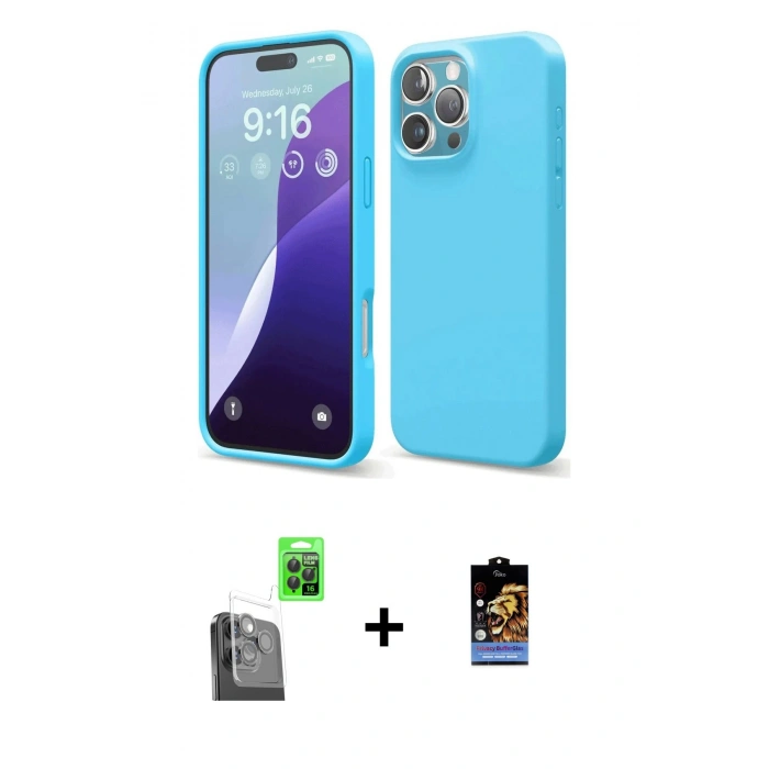 MARSİLYAN™- iPhone 16 Pro Max Kılıf Ahenk Serisi - Siyah Buffer Hayalet Cam Ekran Koruyucu + Raze Metal Kamera Lens - SH