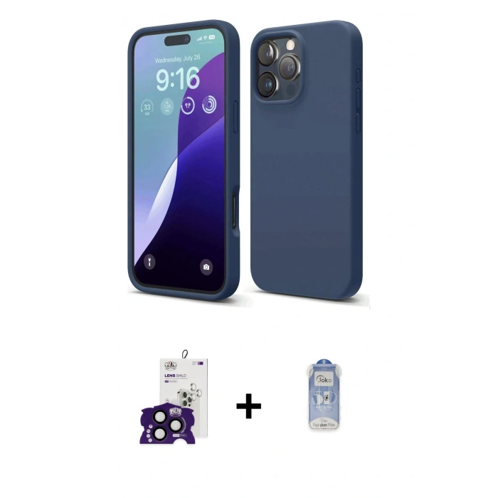 MARSİLYAN™- iPhone 16 Pro Max Kılıf Ahenk Serisi - Siyah Joko Magic 5D Cam + Bilvis Titan Kamera Lens - SH